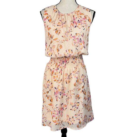 Como Blu X-Large Mini Dress Floral Sleeveless Lined Smocked Waist Keyhole Neck - Picture 1 of 10